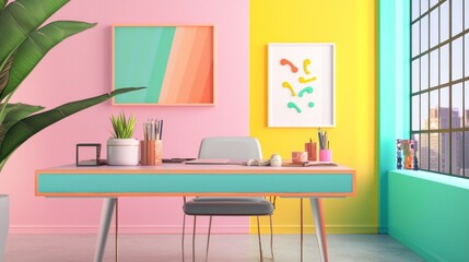 Fototapeta premium Energetic Vibrance in a Productive Office Space - Ultra-Detailed Dopamine Decor