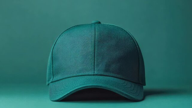 Green baseball cap is sitting on a table. hyperrealistic Video