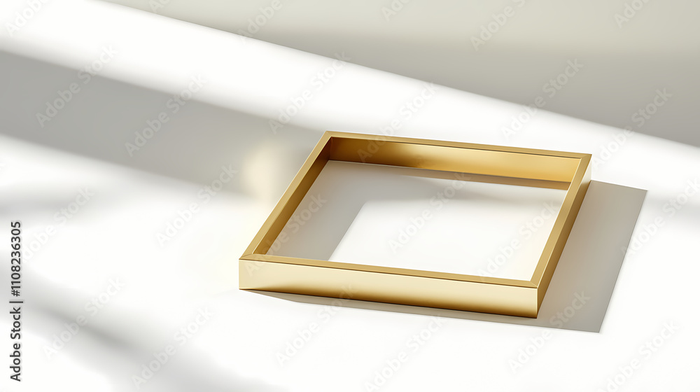 Wall mural gold gift box frame mockup or present frame border isolated on white background with shadow minimal 