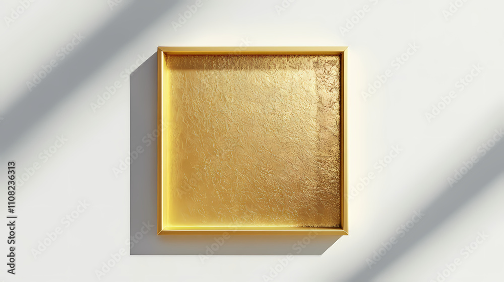Wall mural gold gift box frame mockup or present frame border isolated on white background with shadow minimal 