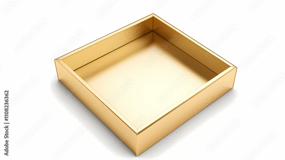 Wall mural gold gift box frame mockup or present frame border isolated on white background with shadow minimal 