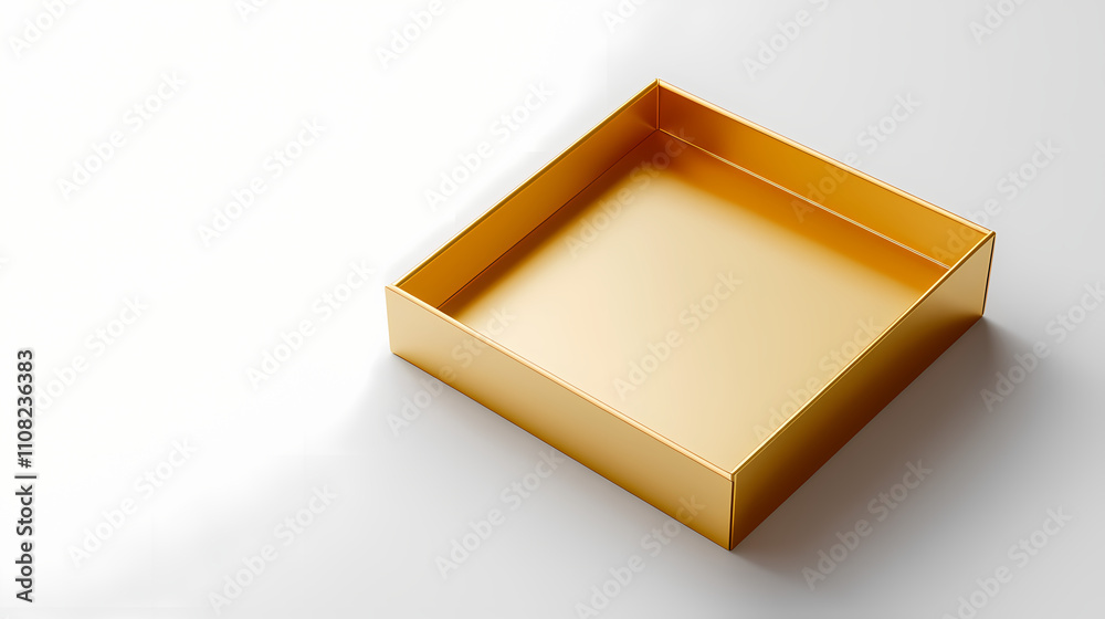 Wall mural gold gift box frame mockup or present frame border isolated on white background with shadow minimal 