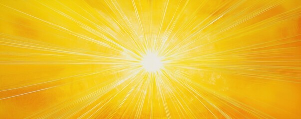 Obraz premium Bright sun rays burst on vibrant yellow background. Sunbeams radiate outward creating dynamic visual effect. Image evokes energy positivity, summer vibes. Perfect for background designs tech articles