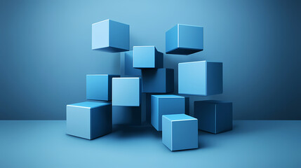 Fototapeta premium Abstract blue cubes composition. Shadowed. Illustration