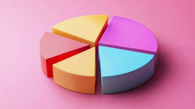 Colorful pie chart is cut into five pieces. 4K Video