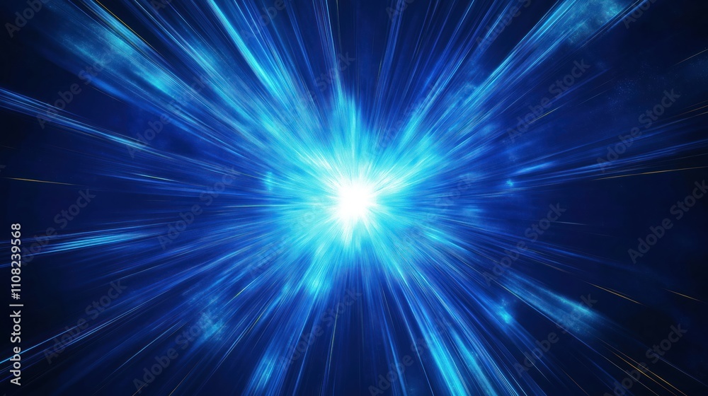 Poster dynamic blue light burst radiates outwards creating energetic atmosphere. abstract vibrant light exp