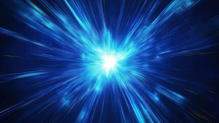 Obraz premium Dynamic blue light burst radiates outwards creating energetic atmosphere. Abstract vibrant light explosion. Fast moving light rays illustrate high energy. Cosmic energy concept. Abstract design.