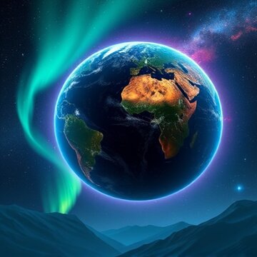 earth in space with aurora