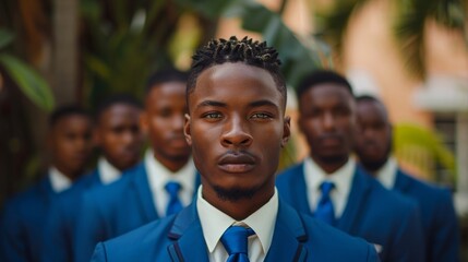 Groomsmen Portrait Stylish Men in Blue Suits