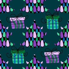 Christmas tree seamless winter abstract pattern for wrapping paper and fabrics