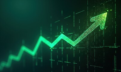 Fototapeta premium A glowing green graph arrow representing growth and progress, ideal for financial, marketing, or business strategy visuals.