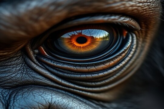 close up of eye of chimpanzee 