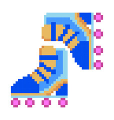Fototapeta premium Retro Pixel Art Roller Skates, 8-bit Icon.
