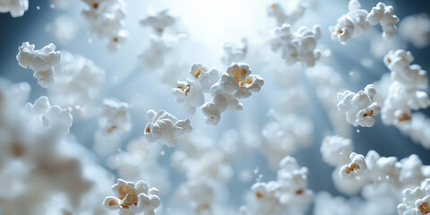 close up on popcorn falling