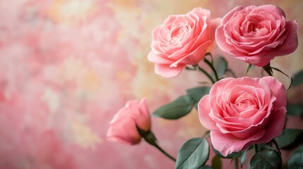 Fototapeta premium Beautiful Pink Roses Against Floral Backdrop