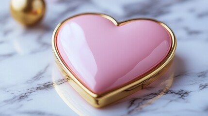 Heart-Shaped Pink and Gold Trinket on Marble Background