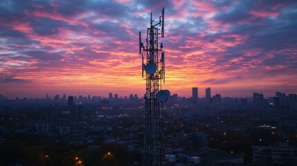 Naklejka premium Telecommunications Tower at Dusk