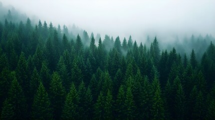 Fototapeta premium Misty Evergreen Forest Landscape