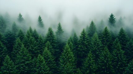 Fototapeta premium Misty Evergreen Forest Landscape