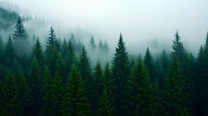 Fototapeta premium Misty Evergreen Forest Landscape