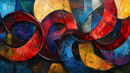 Fototapeta premium Abstract Oil Painting Colorful Swirls Red Blue Yellow Modern Art Canvas Texture Wall D