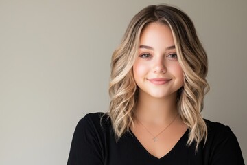 Fototapeta premium Beautiful young woman with wavy hair and natural makeup portrait
