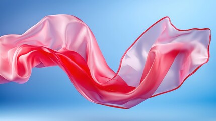 Fototapeta premium Flowing Red and Pink Silk Fabric on a Soft Blue Background