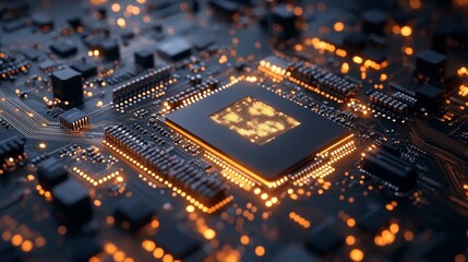 Obraz premium Futuristic Microchip and Circuitry Close-up