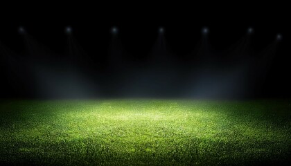 green lawn illuminated by light and black background