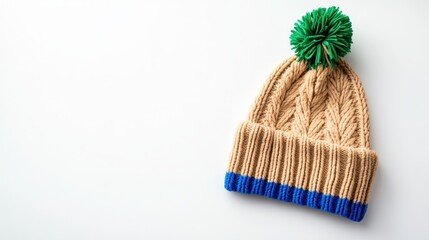 Cozy Knit Beanie with Pom Pom on Plain Background