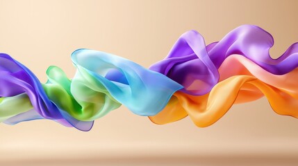 Fototapeta premium Colorful flowing silk ribbons with soft light against a warm background