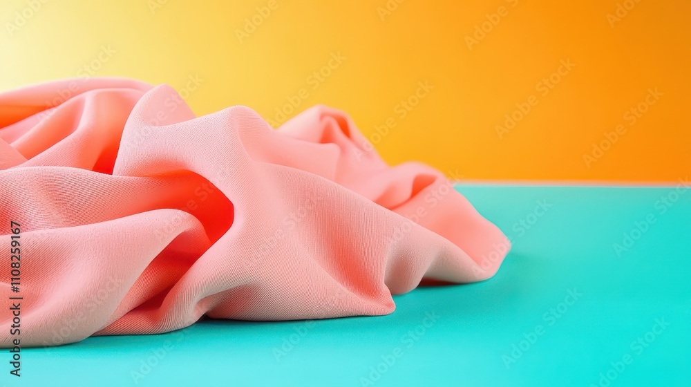 Aufkleber soft coral fabric draped on teal surface with gradient background