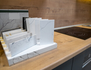 Sample of the manufacture of furniture made of natural stone for kitchen countertops and other...