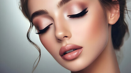 Fototapeta premium Serene beauty: A close-up portrait of elegance and anticipation