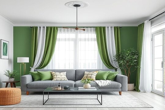 modern living room green and white