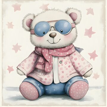 Adorable denin teddy bear clipart