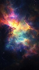 Fototapeta premium A vibrant cosmic nebula glowing with vivid colors in the vastness of space.