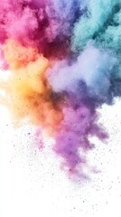Fototapeta premium Vibrant clouds of colorful powder create a stunning abstract design, merging hues of pink, blue, yellow, and purple.