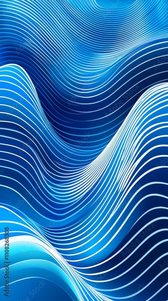 Poster abstract blue wave pattern with flowing curves and smooth lines, creating a serene and modern design