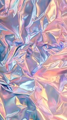A vibrant, iridescent crumpled foil with soft pastel hues creating an abstract and dreamy visual...