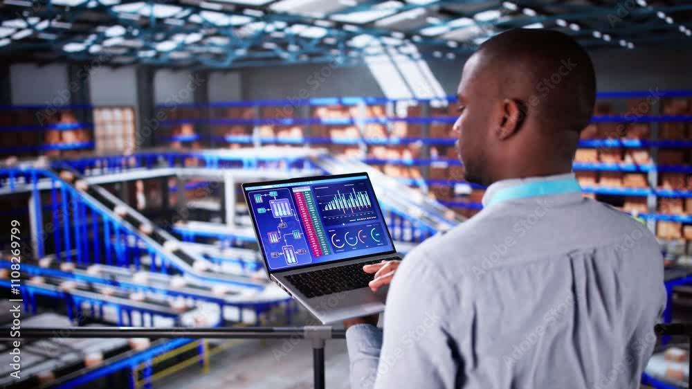 Aufkleber Engineer Worker Using Warehouse Automation Dashboard