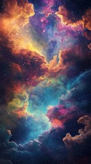 Fototapeta premium A mesmerizing cosmic scene showcasing vibrant clouds of gas and stars in a breathtaking array of colors.