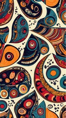 Fototapeta premium Vibrant abstract design featuring colorful shapes and intricate patterns in warm tones.