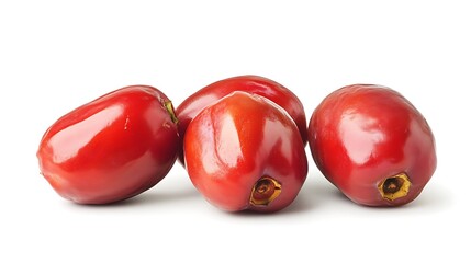 Close-up of Three Red Dates on White Background