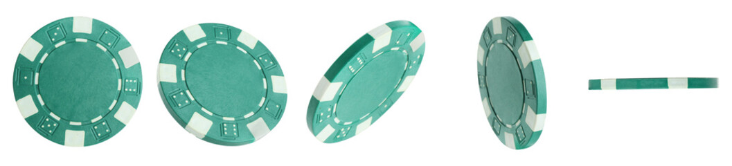 Naklejka premium Green casino chip isolated on white, collage