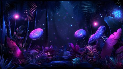 An AI-optimized forest with diverse flora and fauna, showing biodiversity in a futuristic world, digital enhancements glowing in soft neon lights, hyper-detailed illustration
