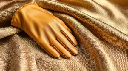 Fototapeta premium Golden Glove on Soft Fabric Displaying Elegance and Luxury
