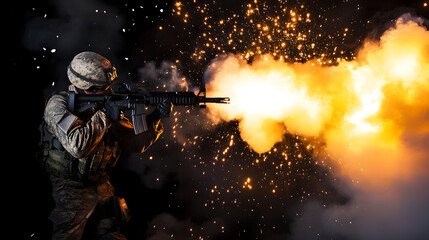 Soldat en action : intensité et réalisme dans un combat nocturne