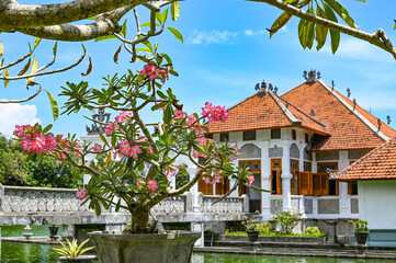 Palace in the middle of an artificial lake surrounded by gardens, Bali, Indonesia