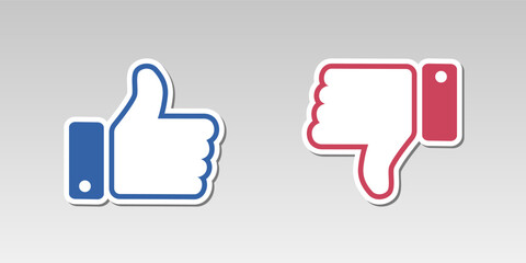 Do and Don't symbols. Thumbs up and thumbs down emblems. Like and dislike icons set, vector, illustration, sticker, vector 10 eps.